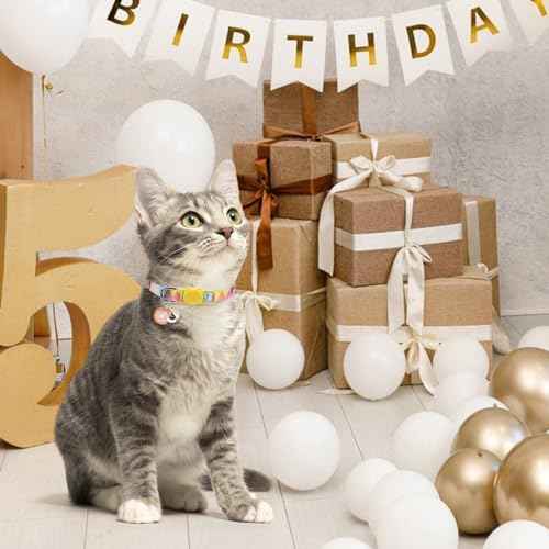 SCENEREAL Birthday Cat Collars Breakaway with Bells, 3 Pack Adjustable