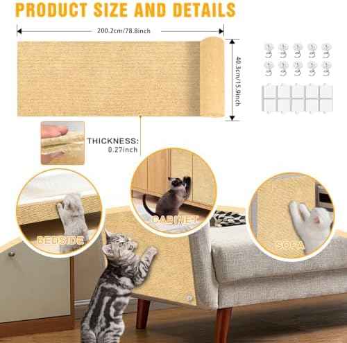 Cat Scratch Mat,78.8"x15.9" Trimmable Self-Adhesive Cat Scratch