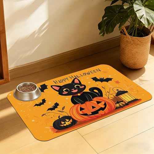 Halloween Cat Pet Feeding Mat, Absorbent Dog Bowl Pad, Quick Dry with
