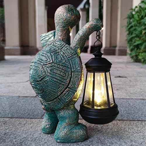 Turtle Garden Statue Outdoor Décor with Solar Lights Lantern,Turtle