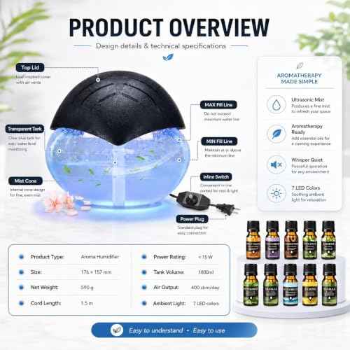 Water Based Air Purifier and Humidifier for Home, Rainbow Air Washer