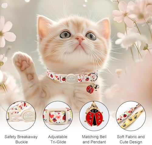 2 Pack Cute Cat Collars - Cartoon Bee Ladybug Breakaway Cat Collar