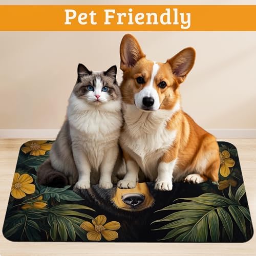 Brown Bear Dog Food Mat,Forest Absorbent Pet Feeding Mat for Food and