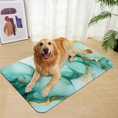 Green Marble Pet Feeding Mat for Floors–Absorbent Quick Dry Dog Cat