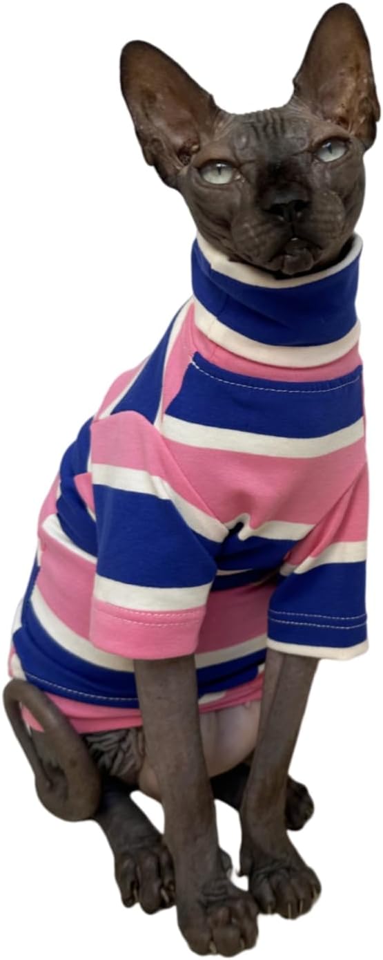 Vintage Stripes Sphynx Hairless Cats Shirt Cotton Cat Turtleneck Pet Clothes - Image 5