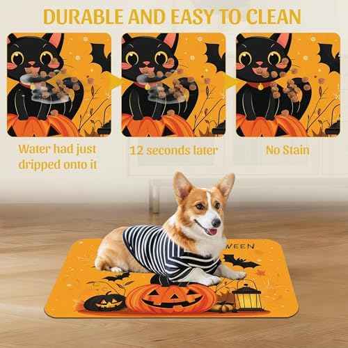 Halloween Cat Pet Feeding Mat, Absorbent Dog Bowl Pad, Quick Dry with