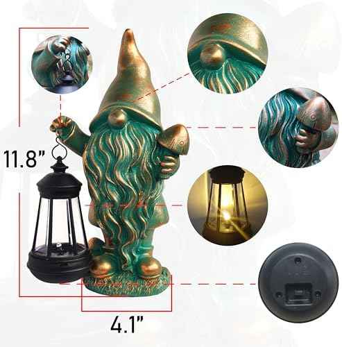 JOYBEE Garden Statues Gnomes with Solar Lantern Outdoor Decor-Gnomes