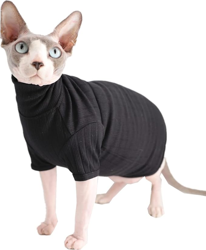 Sphynx Hairless Cats Shirt Cotton Cat Turtleneck Sweater Pullover Kitten - Image 2