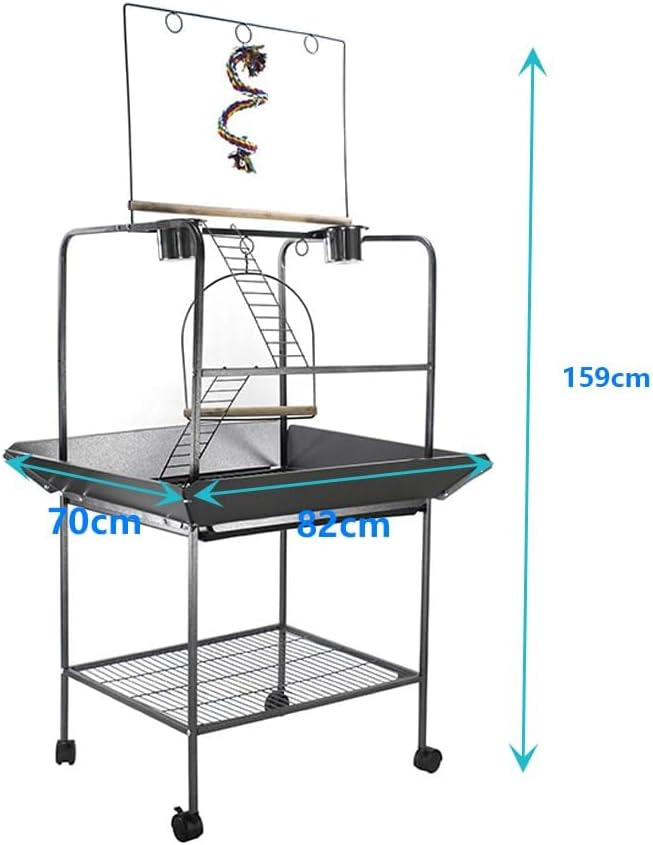 62 Inch Bird Cage with Wooden Perches, Standing Wrought Iron Birdcage with - Image 3