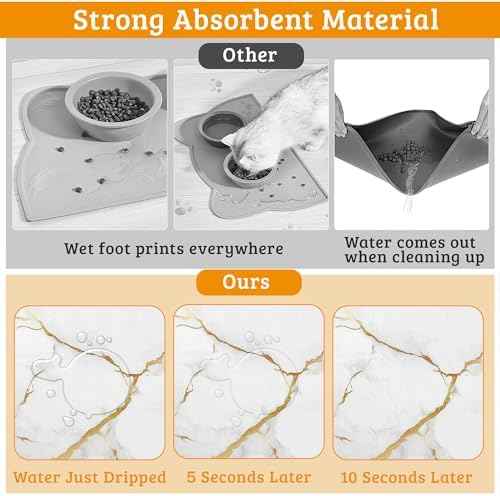 Abstract Marble Dog Food Mat,White Gold Absorbent Pet Feeding Mat for