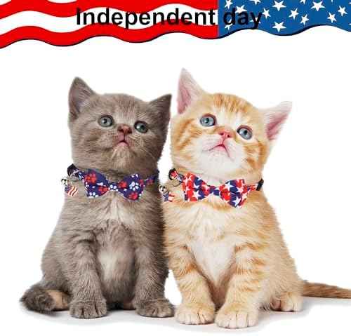 ADOGGYGO American Flag Cat Collar Breakaway with Bow Tie Bell - 2 Pack