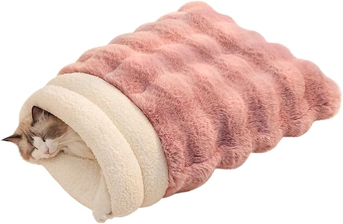 Self-Warming Cat Sleeping Bag, Enclosed Hooded Snuggle Sack by COZYHOMECHICSTYLE