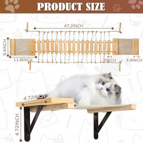 Calmbee Cat Wall Shelves, Cat Wall Furniture 70" Cat Bridge Wall Mount