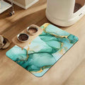 Green Marble Pet Feeding Mat for Floors–Absorbent Quick Dry Dog Cat