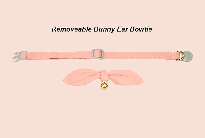 Bunny Ear Cat Collar with Bell and Bow Tie, Breakaway Cute Bowtie Kitten Collars - Image 2