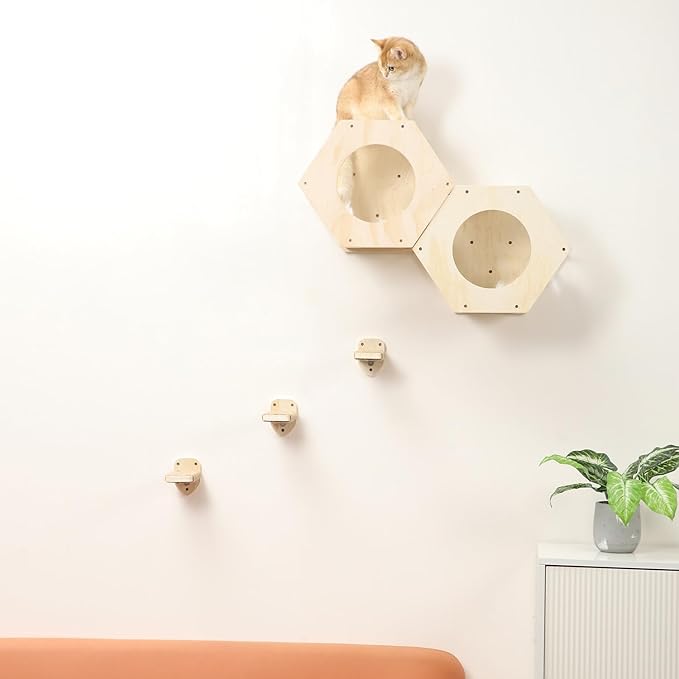 KATRIS Cat Shelves with 3 Steps Scratcher Post & Hammock, Wall Mounted Climbing - Image 6
