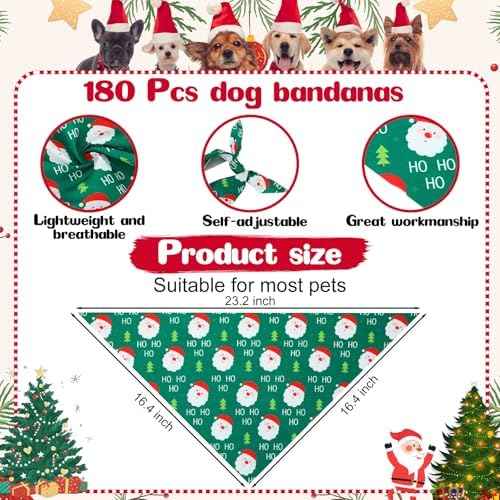 Aliceset 180 Pcs Christmas Dog Bandanas Bulk Christmas Bandanas for