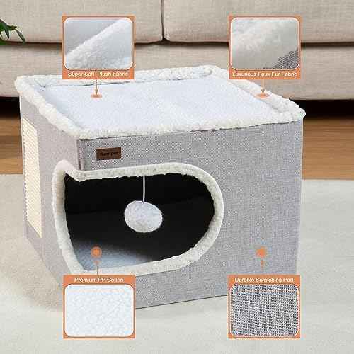 Garnpet Cat Bed for Indoor Cats Cube House, Covered Cat Cave Beds &