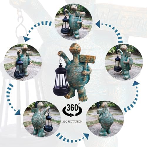 Turtle Garden Statue Outdoor Décor with Solar Lights Lantern,Turtle