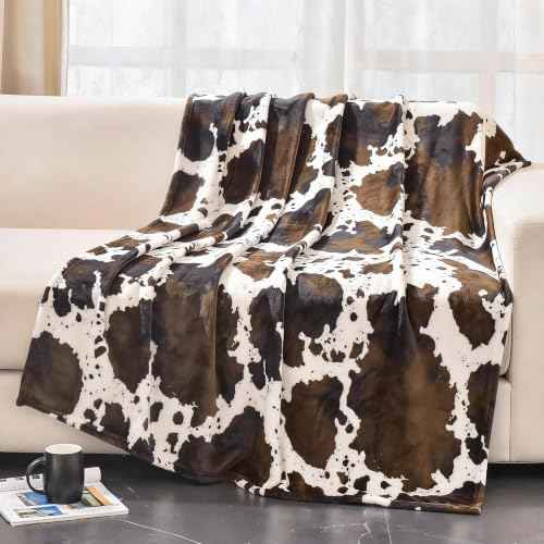 Bnuitland Brown Cow Print Flannel Throw Blanket (50x70 Inches), 300