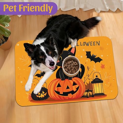 Halloween Cat Pet Feeding Mat, Absorbent Dog Bowl Pad, Quick Dry with