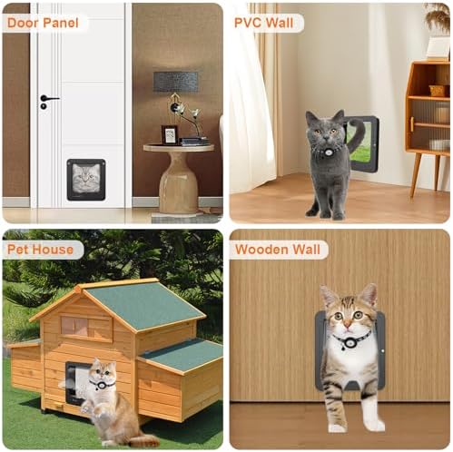 Smart Cat Door for Interior & Exterior, Cat Pet Door with 3 Collar
