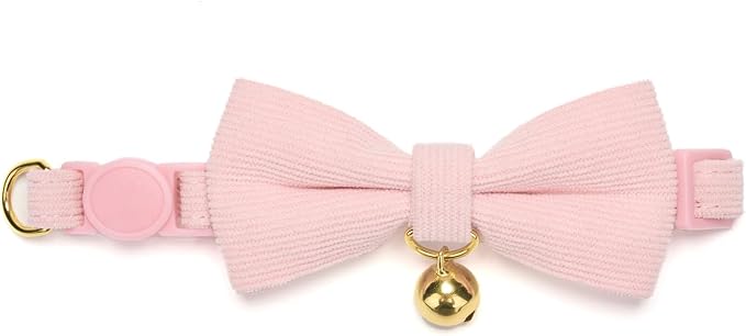 Soft Corduroy Cat Collar with Bell and Bowtie, Safety Breakaway Clasp, - Image 7