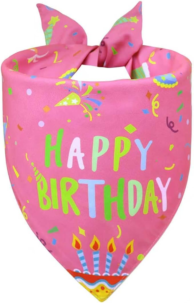 Dog Birthday Bandana Girl for Small Dogs, Reversible 2 Patterns in 1, Happy - Image 2