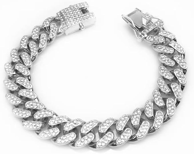 Dog Chain Collar Silver Cuban Link Cat Collar Crystal Dog Necklace Metal by Unknown