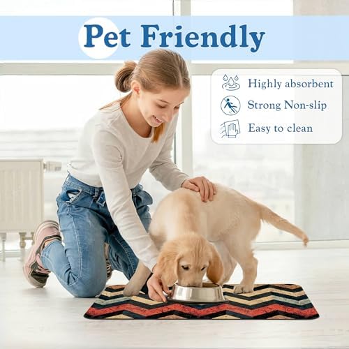 Vintage Plaid Pet Food Mat for Cats and Dogs–Absorbent Quick Dry