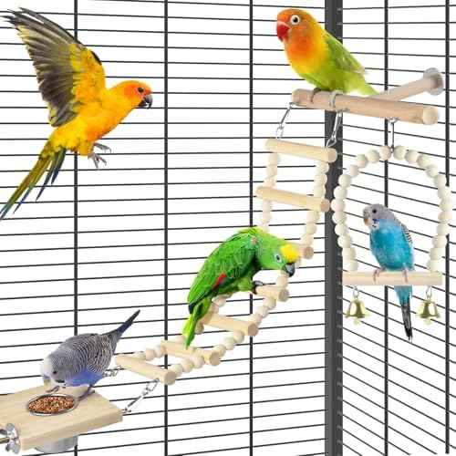 DBNESS 5in1 Bird Toys, Birdie Perches Platform Swing with Stainless