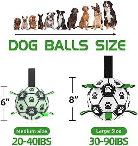 Glow in The Dark Dog Toys, 8'' Dog Soccer Ball with Straps Upgraded