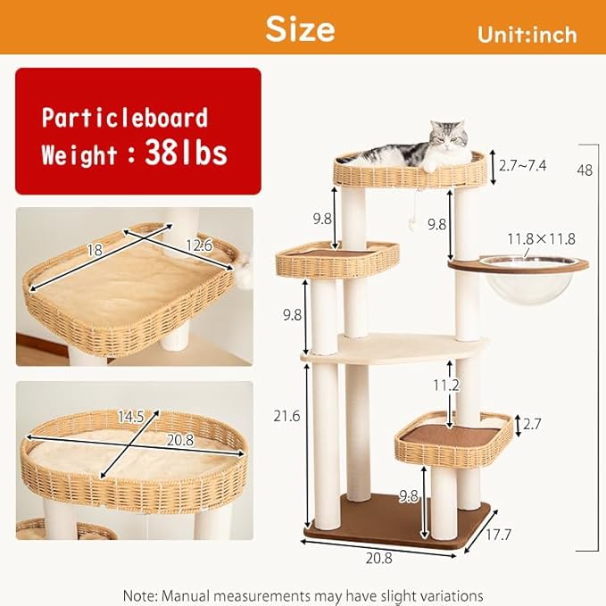 Modern Cat Tree for Large Cats, 48-Inch Tall Cat Tree Tower - Image 4