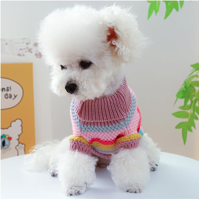 Rainbow Puppy Sweater for Small Dog Pullover Knitted Dog Sweatshirt Cable Cat - Image 5