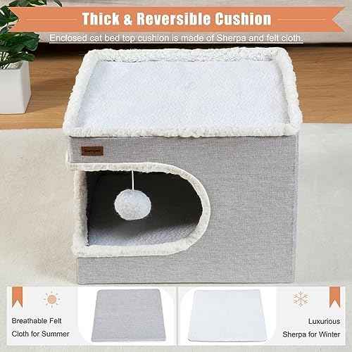 Garnpet Cat Bed for Indoor Cats Cube House, Covered Cat Cave Beds &