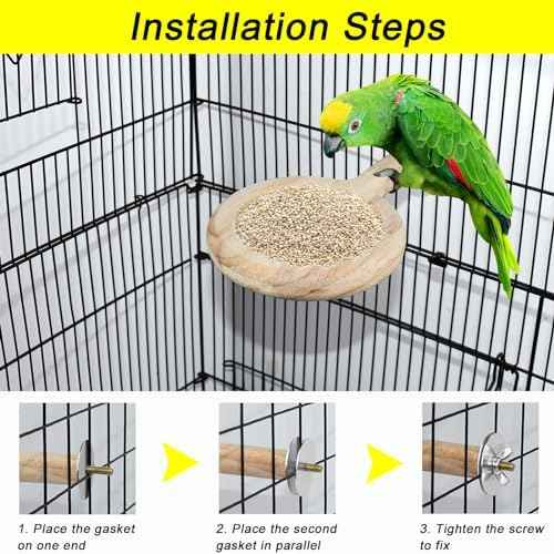 2 Pack Bird Perch Feeding Cup, Bowls for Cage Wooden Perch Stand