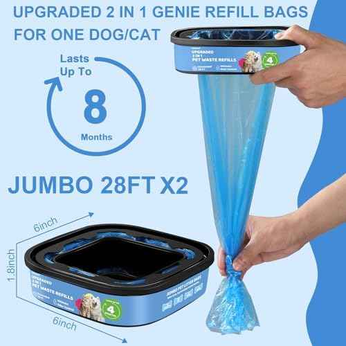 Genie Refill Bags for Cat Dog 2 Pack - Total 56FT Lasts Up to 8 Months