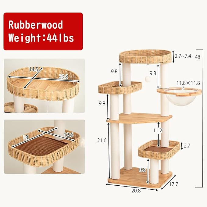 48'' Cat Tree for Large Cats, Modern Cat Tree Multi-Level Condo - Image 4