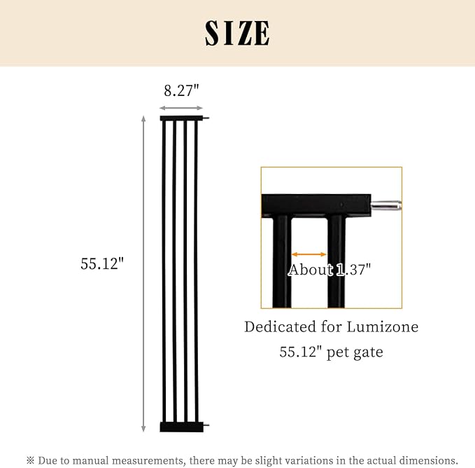 Lumizone Extra Tall Pet Gate 55.12" High Pressure Mounted 8.27" Wide Extension - Image 2
