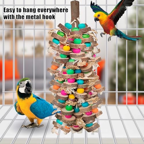 Parrot Toys for Large Birds, Multicolored Wooden Blocks Bird Chewing