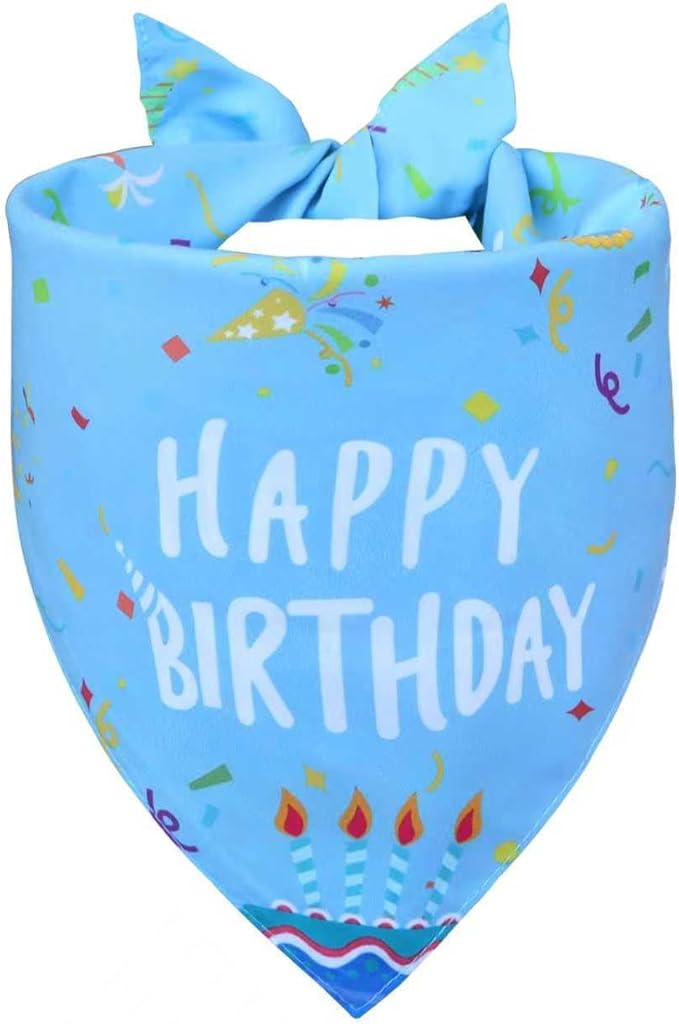 Dog Birthday Bandana Boy for Small Dogs, Reversible 2 Patterns in 1, Happy - Image 2