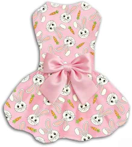 Easter Dog Dress with Pink Bunny Print, Cute Spring Pet Skirt for