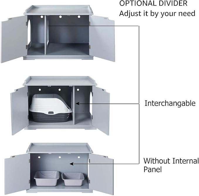 unipaws Cat Litter Box Enclosure Furniture, Cat Washroom, Hidden Litter Box - Image 3