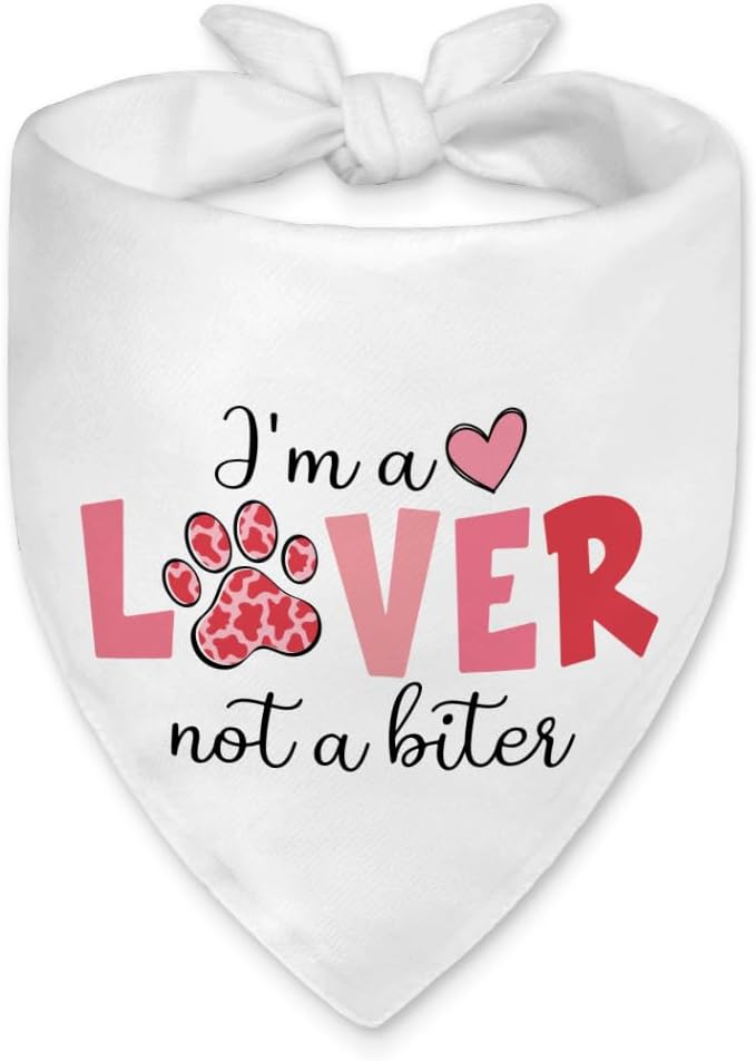 I'm a Lover Not A Biter Funny Dog Bandana, Cute Valentine's Day Dog Bandana by Unknown