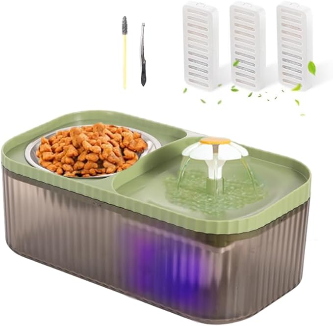Marchul Cat Water Fountain and Stainless Steel Food Bowl, 100oz/3L Super Quiet by Marchul