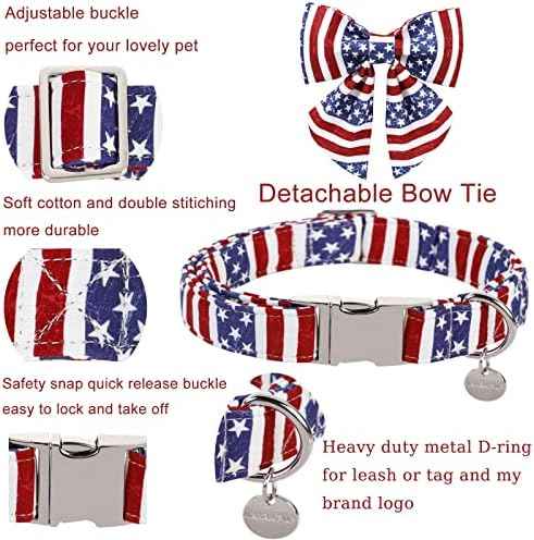 Patriotic Dog Collar with Bow Tie, 4th of July Bowtie Dog Collar