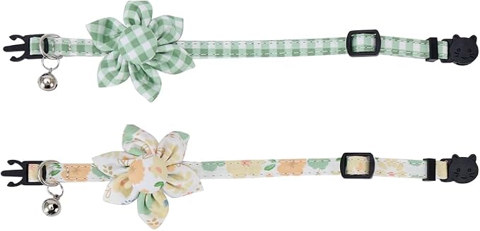Cat Collar Breakaway with Cute Sunflower and Bell Plaid Flower - Image 2