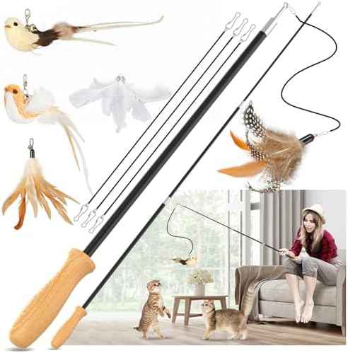 ROSAUI Cat Teaser Wand Toys, Interactive Bird Toys for Indoor Kittens