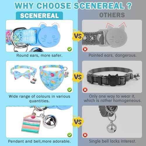 SCENEREAL Cat Bandana Collars for Birthday - 2 Pack Breakaway Kitten