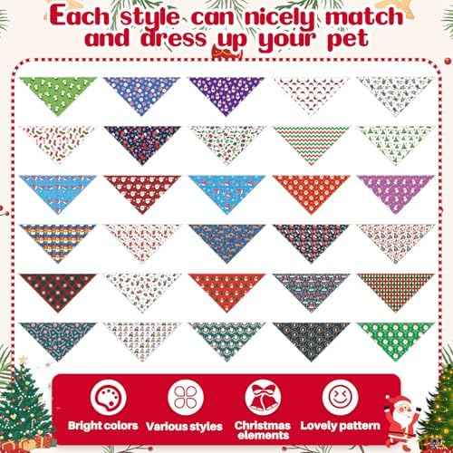 Aliceset 180 Pcs Christmas Dog Bandanas Bulk Christmas Bandanas for
